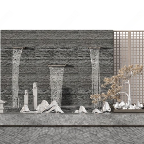 新中式假山水景3D模型下载